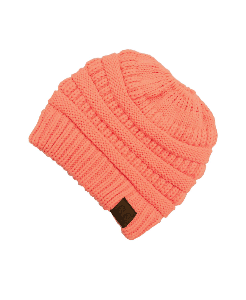 Coral Messy Bun CC Beanie