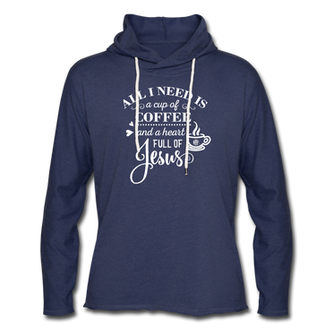 Coffee & Jesus Lightweight Hoodie - heather navy