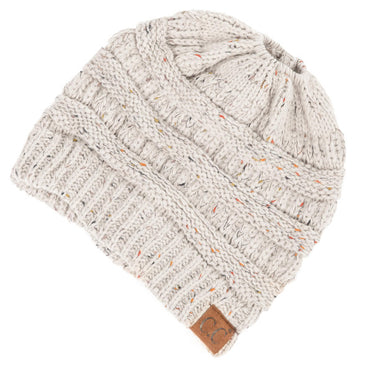 Ivory Heather Messy Bun C.C Beanie