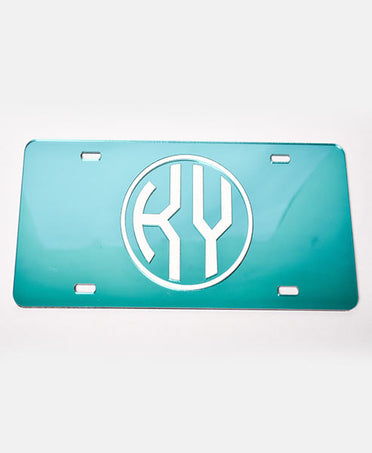 Teal/White License Plate