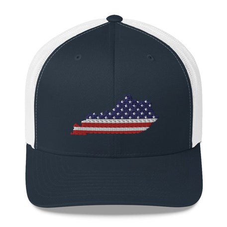 American Flag Kentucky Trucker Cap (White & Navy)